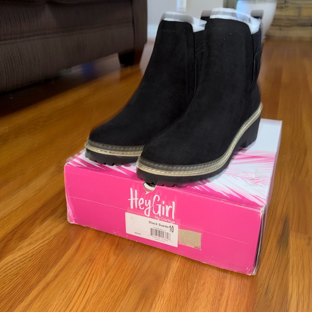 Corkys Black Suede Ankle Booties